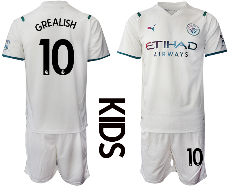 Youth 2021-2022 Club Manchester City away white #10 Soccer Jersey->youth soccer jersey->Youth Jersey
